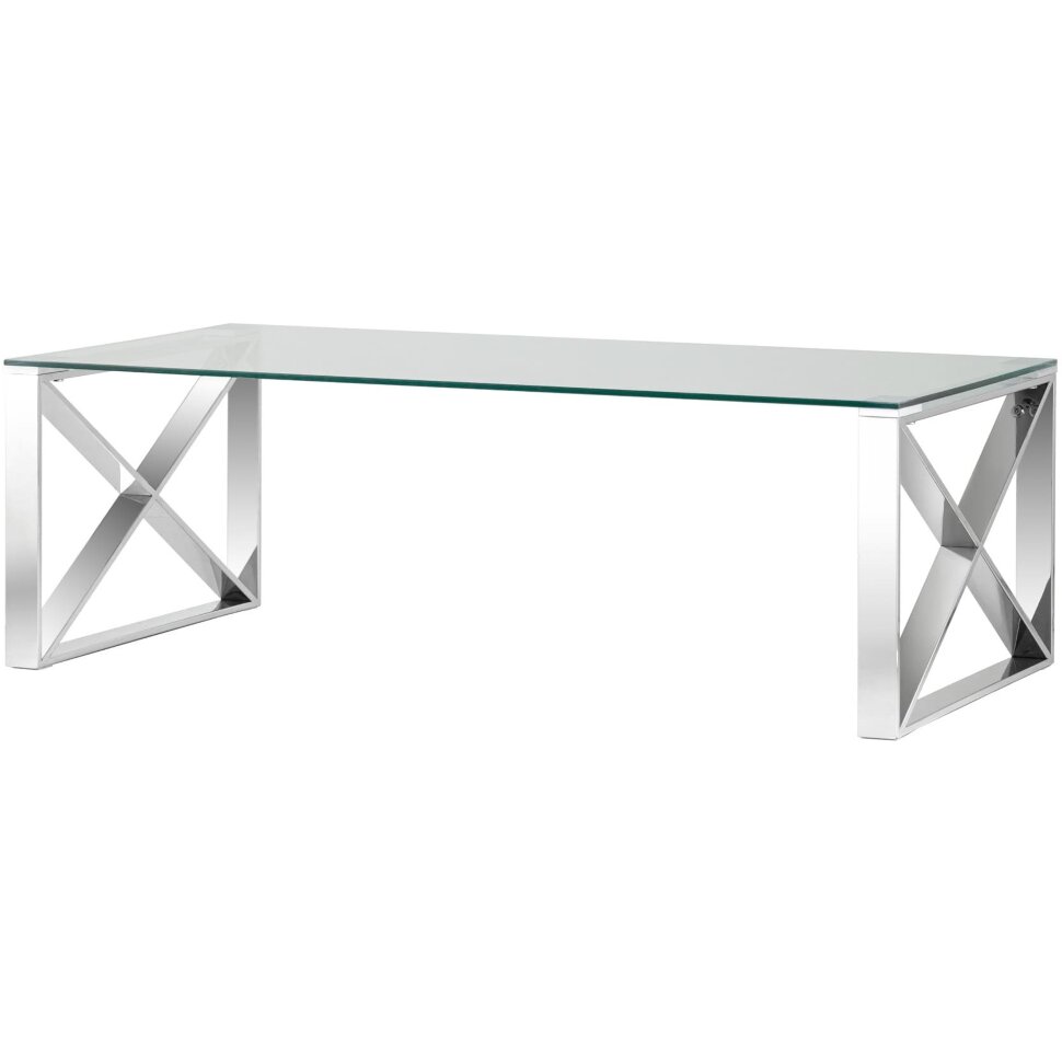 Журнальный стол Stool Group 120*60 КРОСС серебро каркас нержавеющая сталь столешница закаленное стекло 