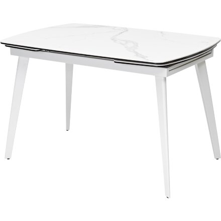 Стол ELIOT 120 HIGH GLOSS STATUARIO Белый мрамор глянцевый, керамика/ белый каркас М-City 