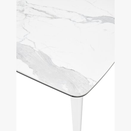 Стол ELIOT 120 HIGH GLOSS STATUARIO Белый мрамор глянцевый, керамика/ белый каркас М-City 