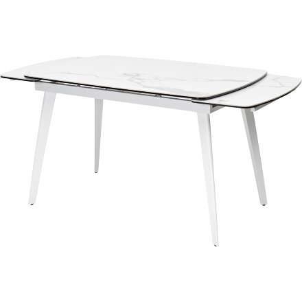 Стол ELIOT 120 HIGH GLOSS STATUARIO Белый мрамор глянцевый, керамика/ белый каркас М-City 