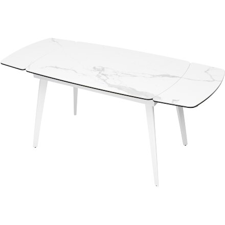Стол ELIOT 120 HIGH GLOSS STATUARIO Белый мрамор глянцевый, керамика/ белый каркас М-City 
