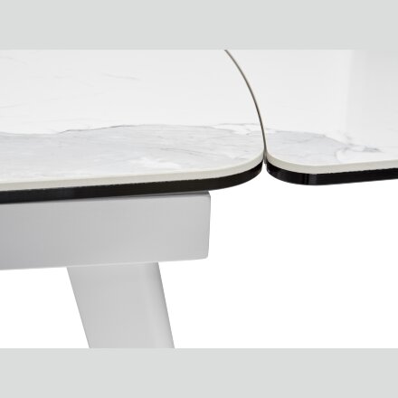 Стол ELIOT 120 HIGH GLOSS STATUARIO Белый мрамор глянцевый, керамика/ белый каркас М-City 