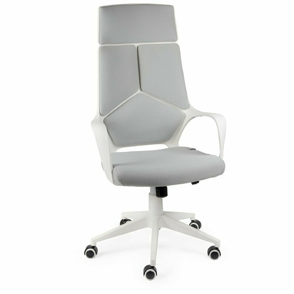 Кресло офисное / IQ / (white+grey) белый пластик / серая ткань 